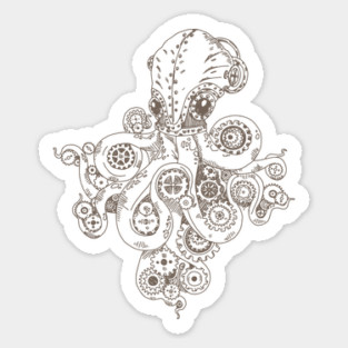 Steampunk Octopus Illustration – Vintage Nautical & Mechanical Gear Apparel Sticker