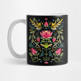 Dark Protea Flower with Sugarbird and Green Beetle Mug