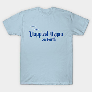 Happiest Vegan on Earth - Blue and white text T-Shirt