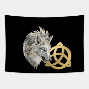 Snarling White Wolf Tapestry