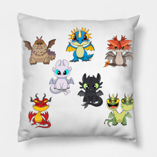 Dragons set, httyd characters, how to train your dragon, cute baby dragons for kids Pillow
