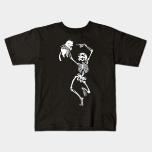 Dancing Skeleton With a Cat Kids T-Shirt