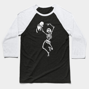 Dancing Skeleton With a Cat Baseball T-Shirt