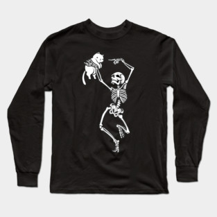 Dancing Skeleton With a Cat Long Sleeve T-Shirt