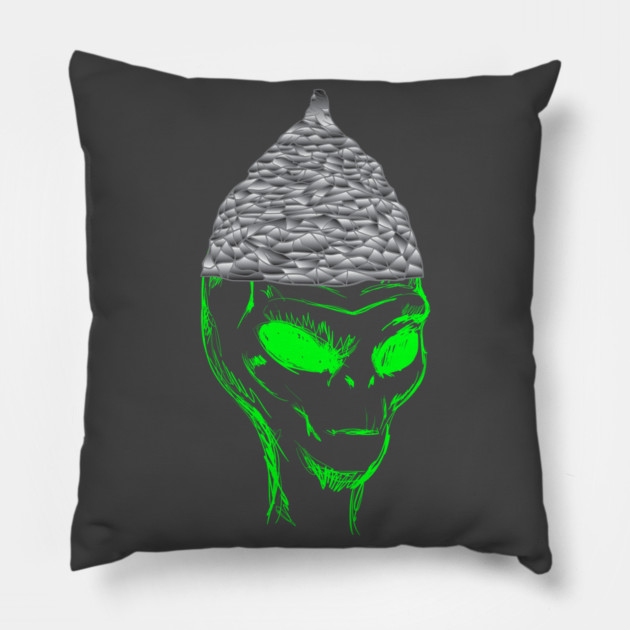 Tinfoil Hat Alien Pillow by belownormal