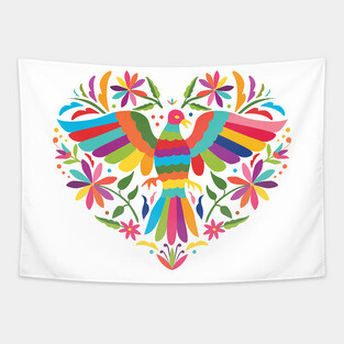 Mexican Otomí Heart Design Tapestry