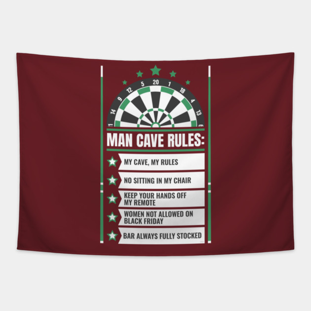 Man Cave Rules Funny Man space Design Tapestry by creative