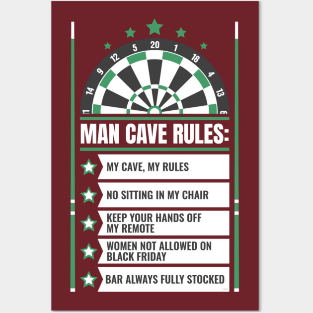 Man Cave Rules Funny Man space Design Wall Art by creative
