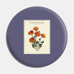 California Poppy Vintage Botanical Poster Pin
