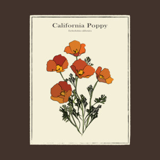 California Poppy Vintage Botanical Poster T-Shirt