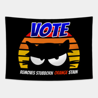 Retro Cat Vote Removes Stubborn Orange Stain Tapestry