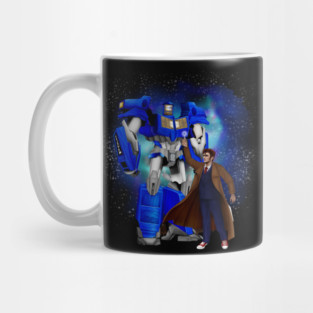 10th Doctor with Giant retro Robot Phone Box Mug