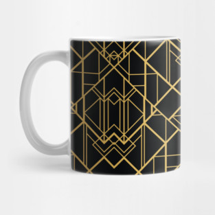 Black and Gold Vintage Faux Foil Art Deco Geometric Diamond Pattern Mug