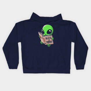 Believe in Yourself Funny Book Alien Kids Hoodie