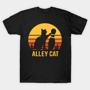 Ornery Alley Cat Tipping Bowling Pin Retro Gift T-Shirt