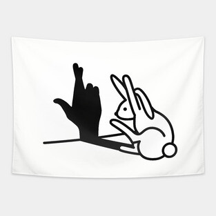 Rabbit shadow hand crossed fingers hand sign liar Tapestry