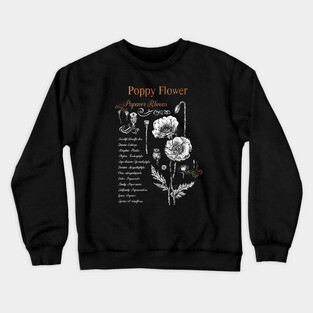 Poppy Flower - Botanical illustration with scientific classification. Crewneck Sweatshirt