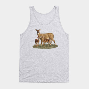 Whitetail Deer Doe and Cute Twin Fawns Tank Top