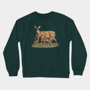 Whitetail Deer Doe and Cute Twin Fawns Crewneck Sweatshirt