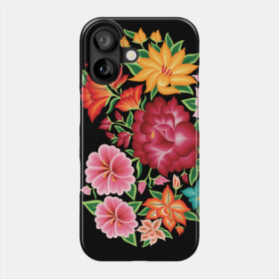 Mexican Embroidery Style Heart Design from Oaxaca, México (Black Background) Phone Case