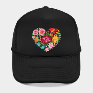 Mexican Embroidery Style Heart Design from Oaxaca, México (Black Background) Hat