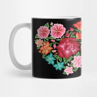 Mexican Embroidery Style Heart Design from Oaxaca, México (Black Background) Mug