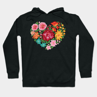 Mexican Embroidery Style Heart Design from Oaxaca, México (Black Background) Hoodie