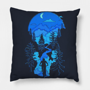 Bike Mountain Biking Moon Bliss Trail Rider Silhouette Blues Pillow