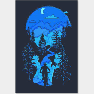 Bike Mountain Biking Moon Bliss Trail Rider Silhouette Blues Posters and Art