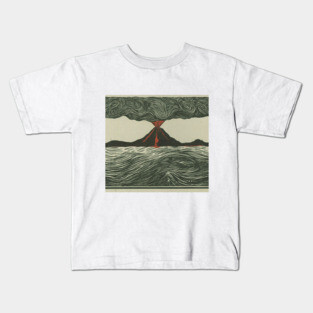 Volcano Woodcut Kids T-Shirt