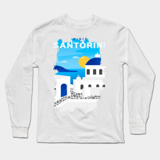 Santorini, Greece - retro travel poster Long Sleeve T-Shirt