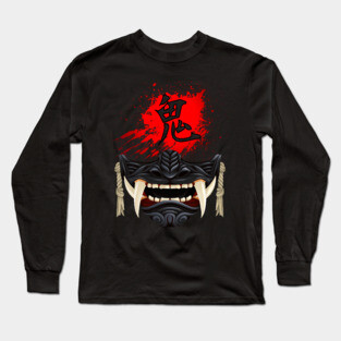 Black Oni Mask - ゴート・オブ・ツシマ - Ghost of Tsushima Demon Mask Long Sleeve T-Shirt