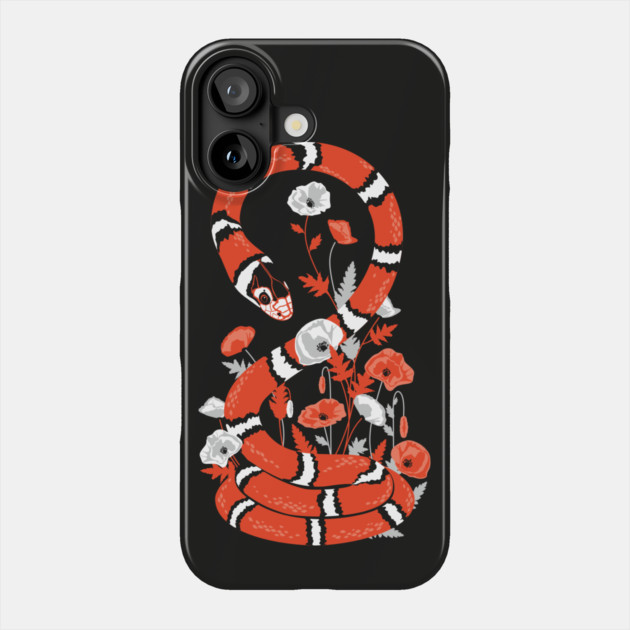 King snake with poppy flowers Phone Case by lents