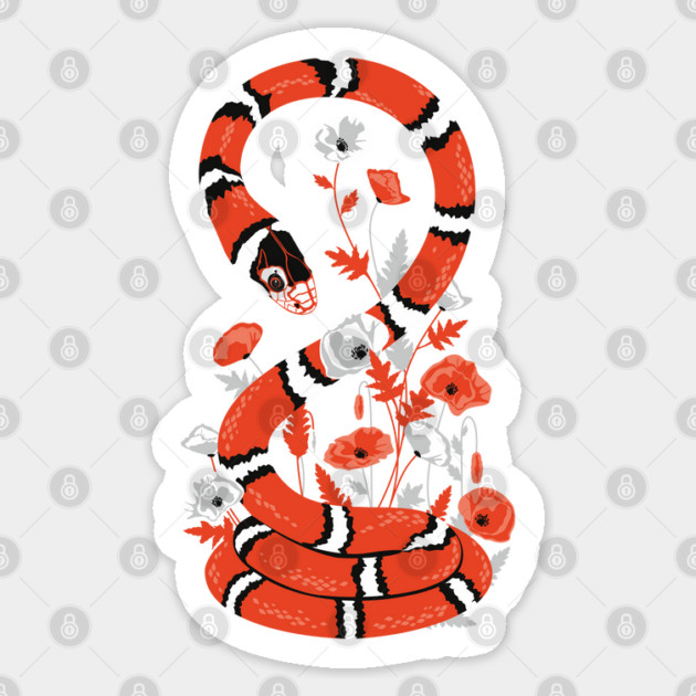 King snake with poppy flowers Sticker by lents