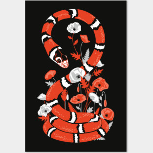 King snake with poppy flowers Posters and Art