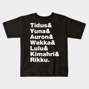 Final Fantasy 10 Characters (White Text) Kids T-Shirt