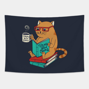 Cat coffee books Tapestry