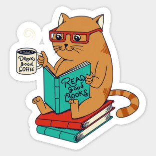 Cat coffee books Sticker
