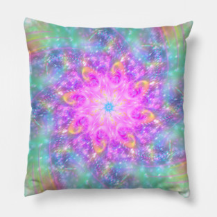 Glowing Lights Colorful Spiral Bright Mandala Abstract Art Pillow
