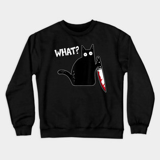 What Murderous Cat Holding Knife Funny Halloween Costume Crewneck Sweatshirt