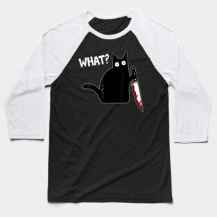 What Murderous Cat Holding Knife Funny Halloween Costume Baseball T-Shirt
