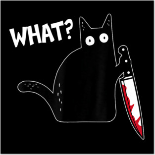 What Murderous Cat Holding Knife Funny Halloween Costume Posters and Art
