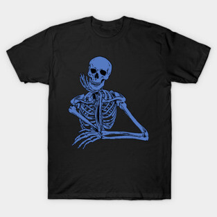 Blue Skeleton Holding Chin T-Shirt