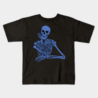 Blue Skeleton Holding Chin Kids T-Shirt
