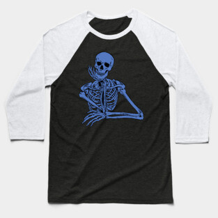 Blue Skeleton Holding Chin Baseball T-Shirt