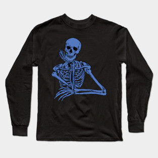 Blue Skeleton Holding Chin Long Sleeve T-Shirt