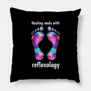 Healing Souls with Reflexology (white text) Pillow