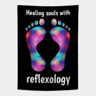 Healing Souls with Reflexology (white text) Tapestry