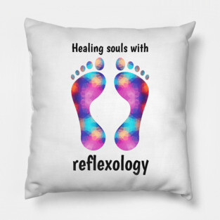 Healing Souls with Reflexology (black text) Pillow