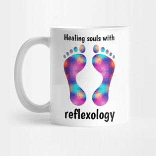 Healing Souls with Reflexology (black text) Mug